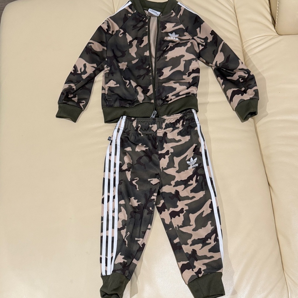 Adidas Kids Camouflage Jogger Set - Green and Brown